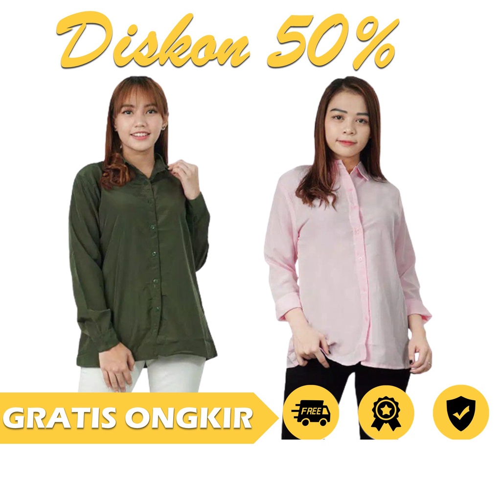 Kemeja Wanita Lengan Panjang Bahan Premium Polos Atasan Murah Varian Warna Size M L XL  Ld 96 Ld 100