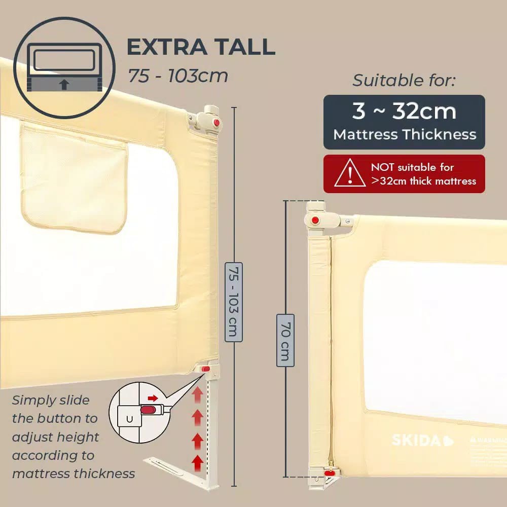 Baby Bedrail BedGuard Fence SKIDA Extra Tall Bedrail Pagar Pengaman Kasur Anak Bayi arevyonlineshop