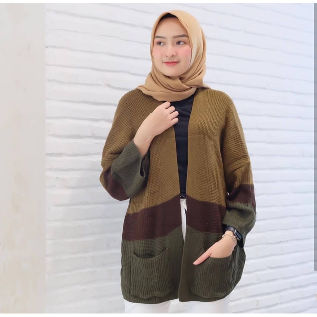 CAMEROON Cardi Rajut OVERSIZE L-XXL 3 TONE / Long Cardi Shacker Cameroon 3 Warna-4