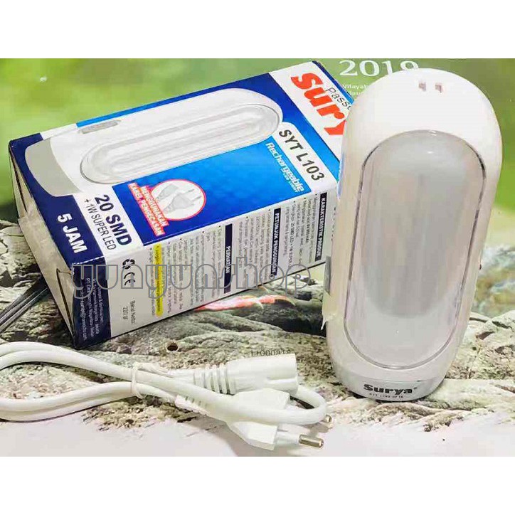 Surya Lampu Emergency SYT L103 Light LED 20 SMD + Senter 1 Watt Super LED Rechargeable