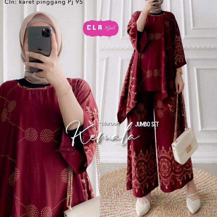 Telah Hadir.. KEMALA JUMBO SET Baju Setelan One Set Batwing Tunik Waka Waka Kulot Celana Panjang Mot