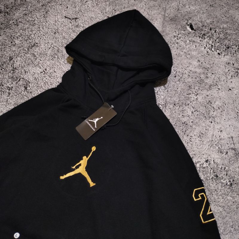 SWEATER HOODIE AIR JORDAN BASKET GOLD BORDIR HITAM FULLTAG &amp; LEBEL