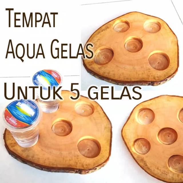 Tatakan nampan minuman gelas 5 lubang wooden tray coaster nampan saji