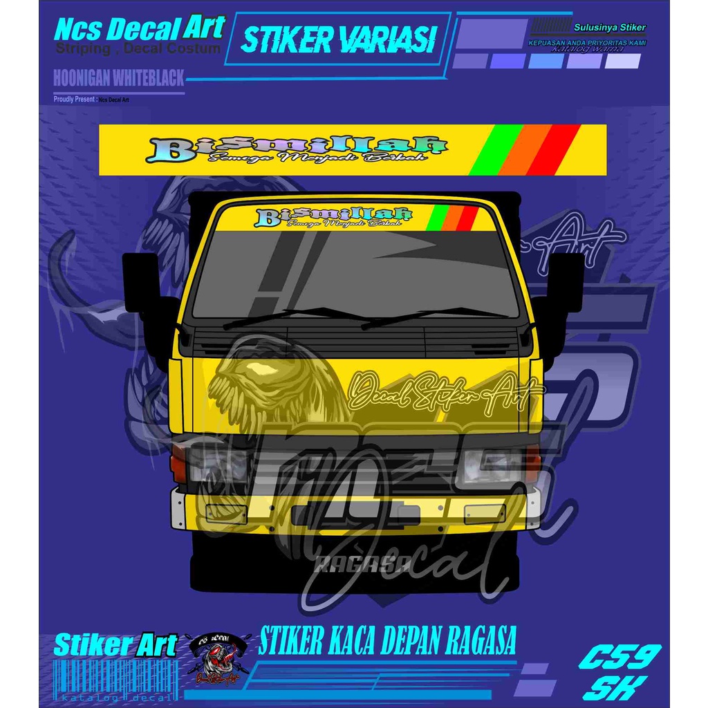 Sticker Truk Bismillah Sticker Custom Kaca Depan Truk Ragasa / Canter / Umplung Stiker Kaca Truk