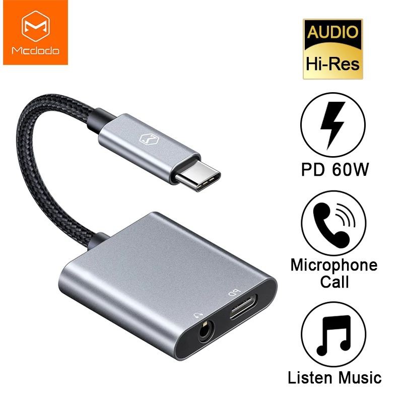 Mcdodo Audio Converter iPad Pro Galaxy Note20 Type C To Aux 3.5mm To type C Input PD 60W Fast Charge