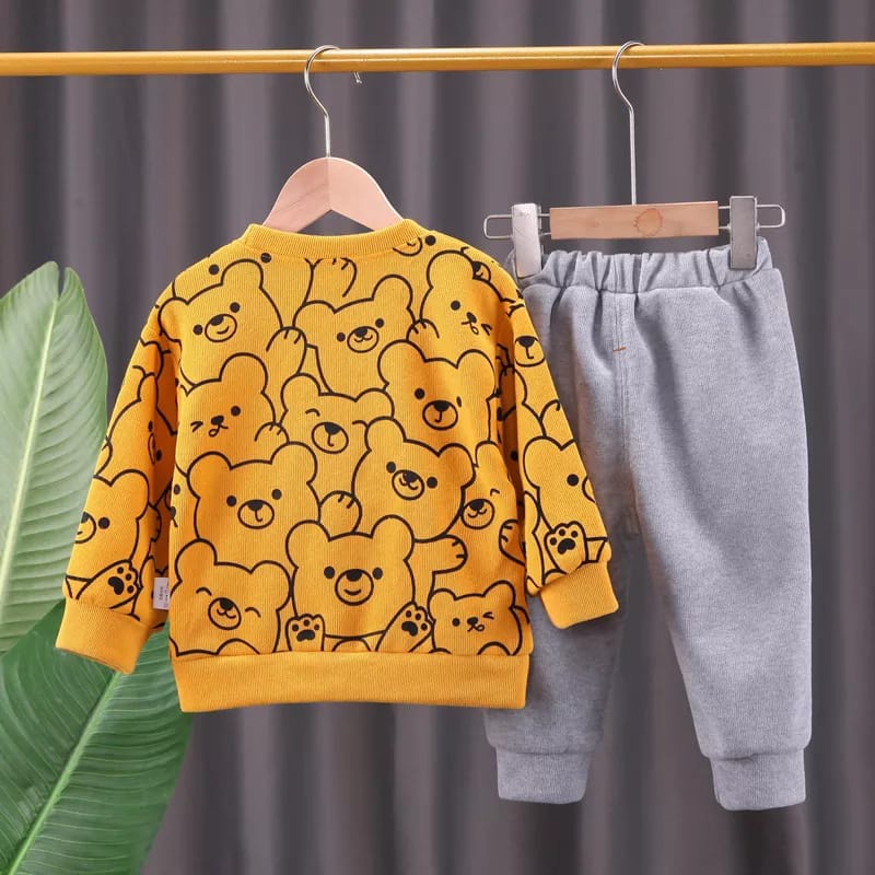 ANANAKSTORE- setelan anak laki laki motif HPBEAR GREY 0-5 Tahun baju baby impor premium anak lucu