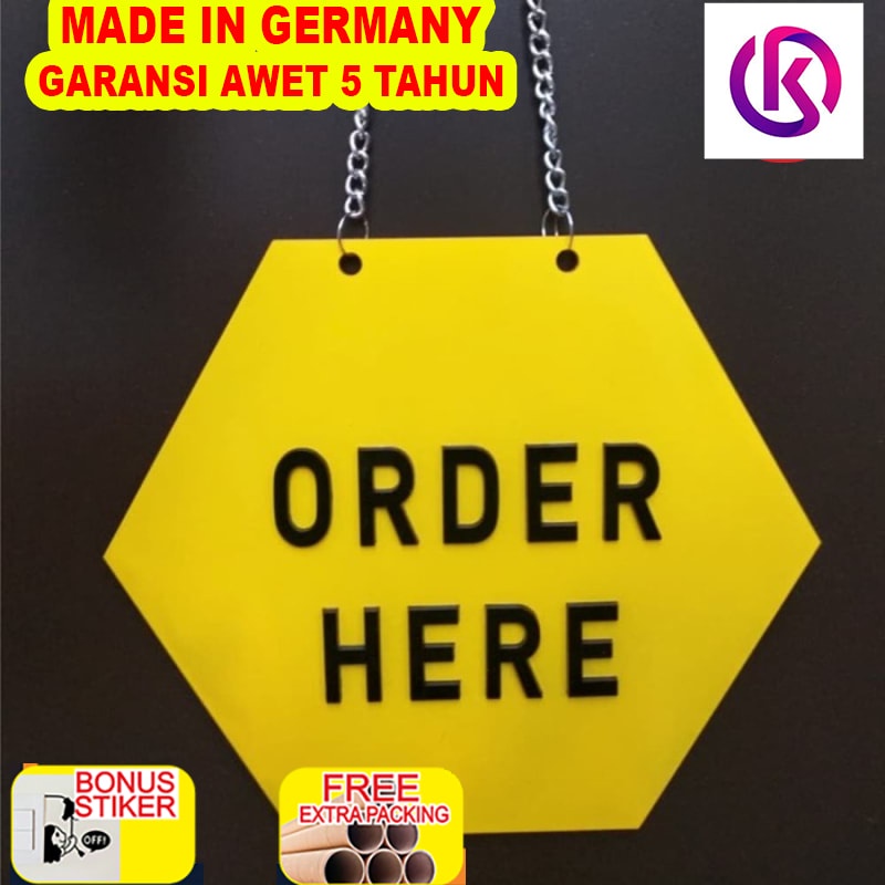 

Promo Order Here Hexagon Signage Kuning | Sign Board Akrilik Timbul
