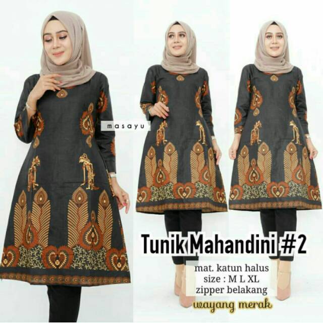 BAJU BATIK WANITA TUNIK MAHANDINI wayang Merah