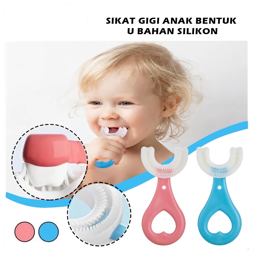 sikat gigi anak bentuk u shape bahan silikon usia 2 6 tahun training toothbrush baby silicone 360   