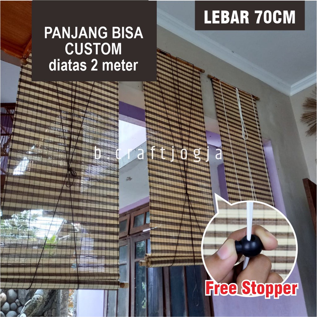 Jual Tirai Bambu Mix Lidi Gulung Tenun Motif Zebra Lebar Panjang S