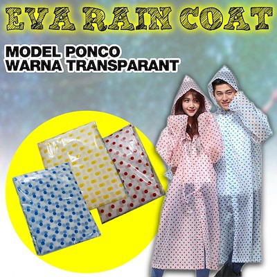 Jas hujan wanita terusan polkadot EVA - 851 stylist fashion raincoat travelling transparan transparant korea