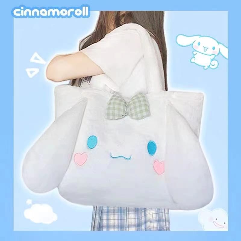 Tas Tote Bag Melody Kuromi Cinnamoroll Bahan Plush