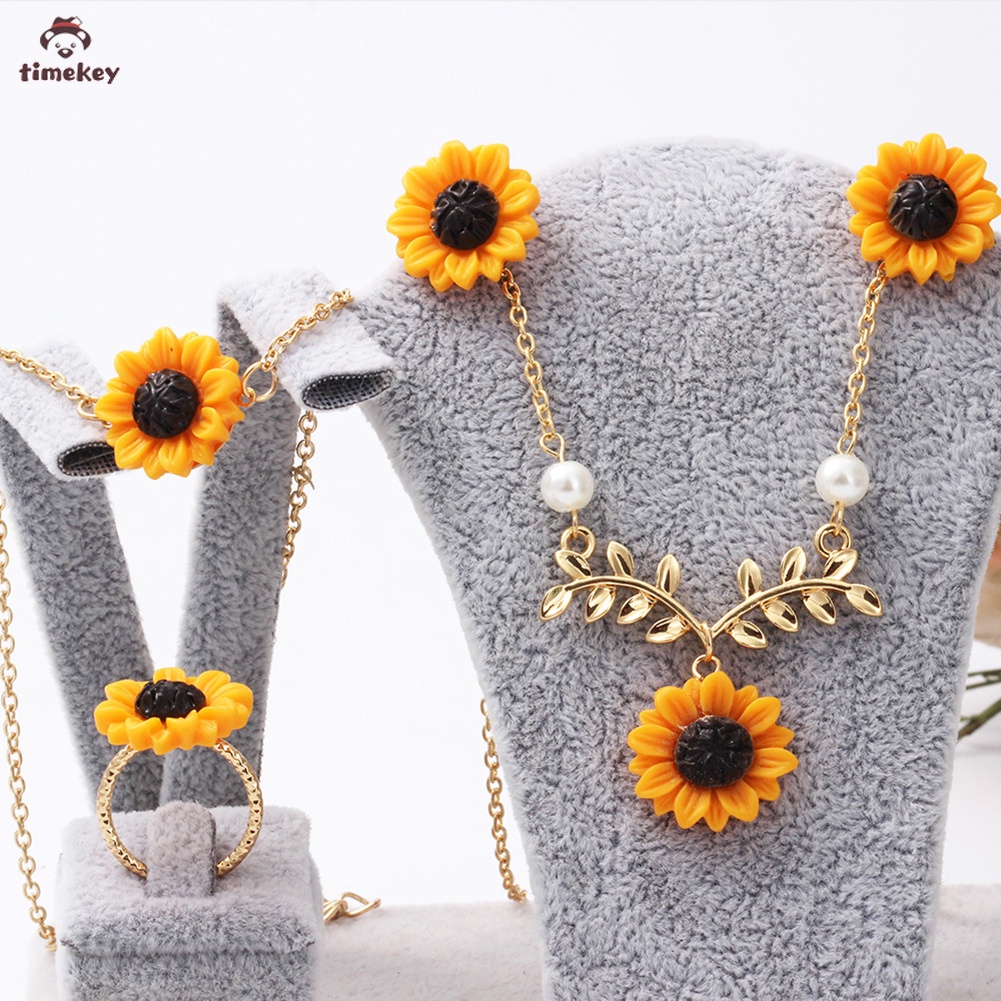 【TK】Fashion Bohemia Sunflower Earrings Necklace Ring Bracelet Set Creative Dangle Jewelry Gift Kit