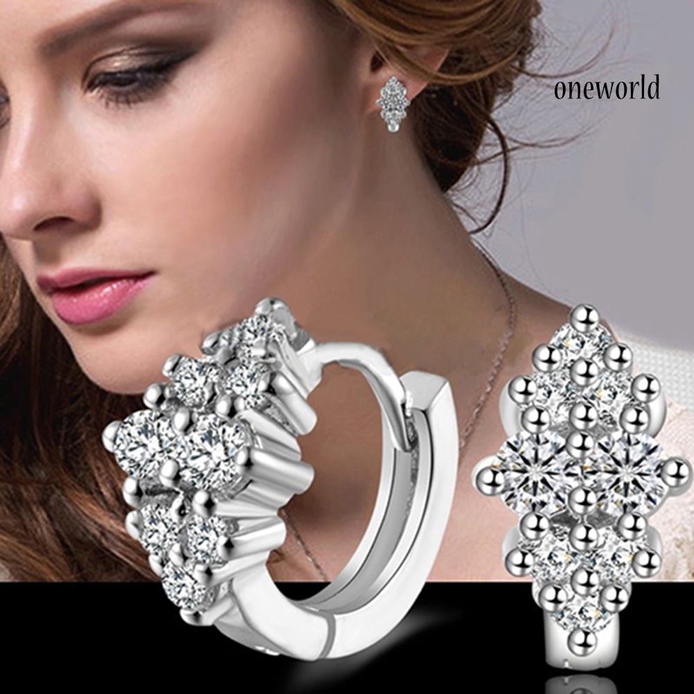 OW@ Women Fashion Rhinestone Ear Stud Round Hoop Huggie Earrings Jewelry Gift