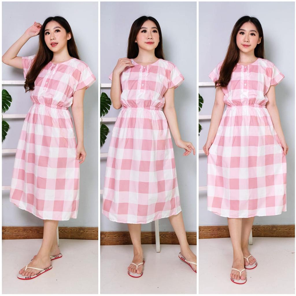 DASTER MANOHARA LD 115 CM KANCING 3 KARAKTER BAJU TIDUR HALUS TEBEL BUSUI BUMIL MODEL KEKINIAN-MNH CATUR PINK