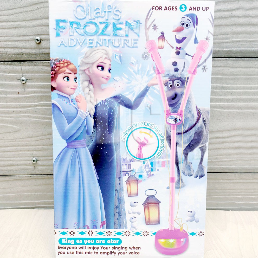 Microphone Karakter 2in1 Hello Kitty Frozen Justice League Mainan Mic Karaoke Double Standing LED