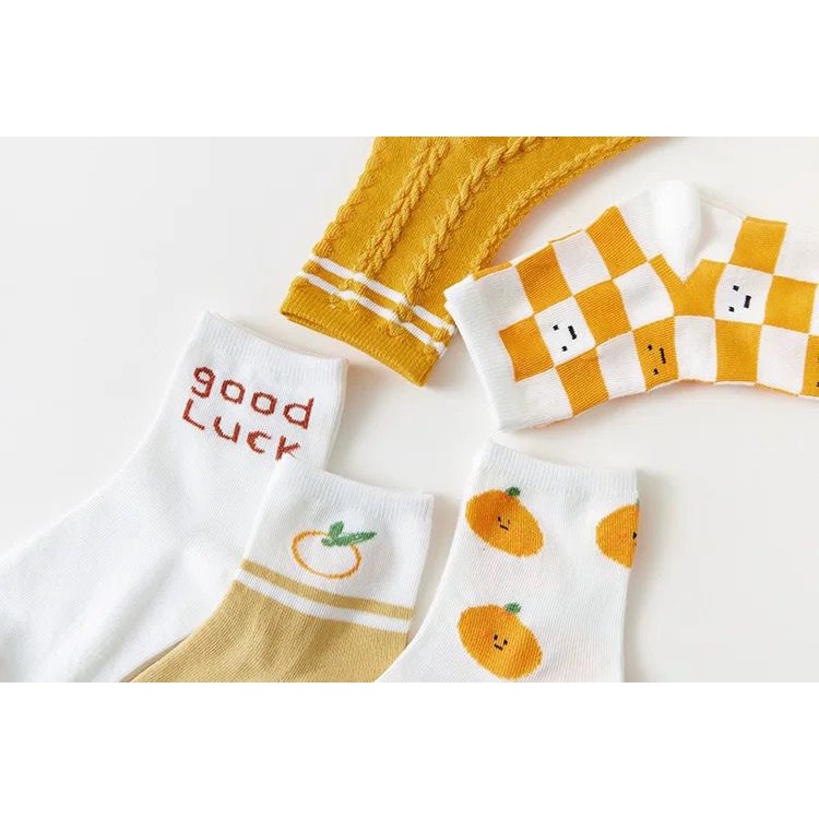 [littlecrab] Kaos Kaki Orange White Kaos Kaki Jeruk Oren Jingga Putih Kaos Kaki Panjang Cute Orange Women Socks Kaos Kaki Berkualitas High Quality Sock Korean Style