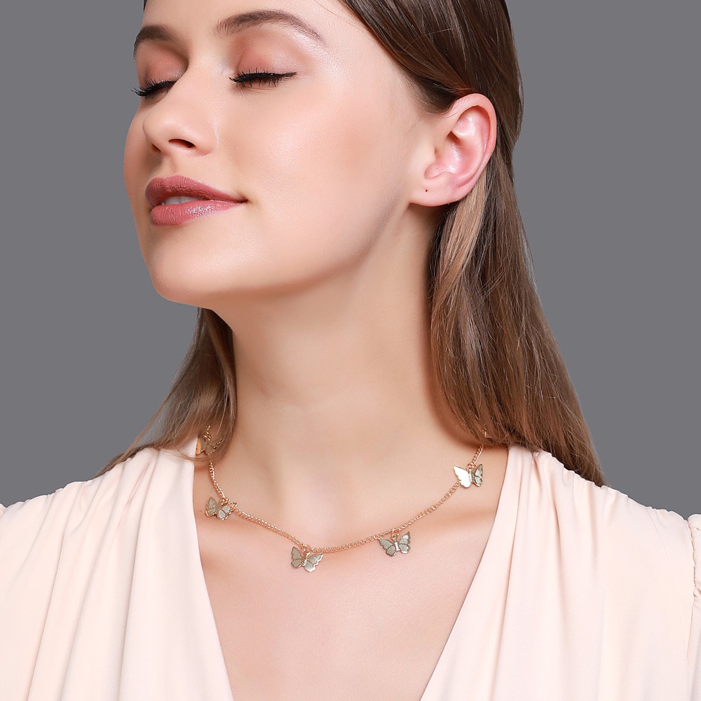 Kalung Fashion Temperamen Pendek Lima Kupu-kupu Simple Manis Single Layer Wanita Necklace