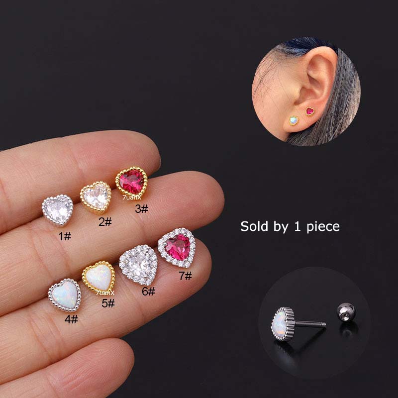 1pc Anting Tindik Tulang Rawan Telinga Desain Hati Ganda 16