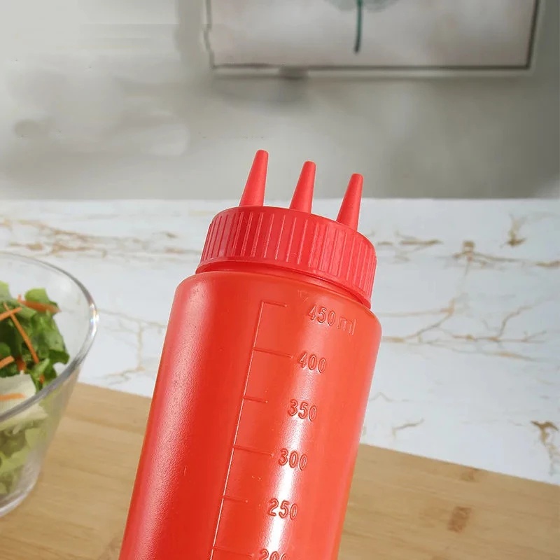 [PE Three-hole Squeeze Sauce Bottle Mustard Bottle] [Food Grade Plastic Squeeze Bottle, Condiment Dispenser] [Sauce Vinegar Ketchup Container] [Kitchen Seasoning Bottle]