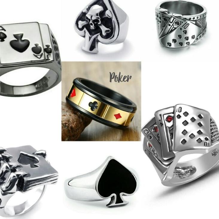 Free Pengemasan Cincin pria tengkorak punk style men ring skull poker series