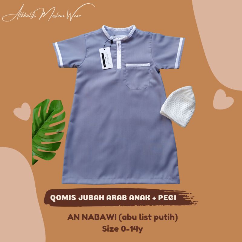 Terbaru - Qomis Koko Gamis Jubah Arab Anak AN NABAWI - ABU LIST PUTIH | Baju muslim anak bayi aqiqah