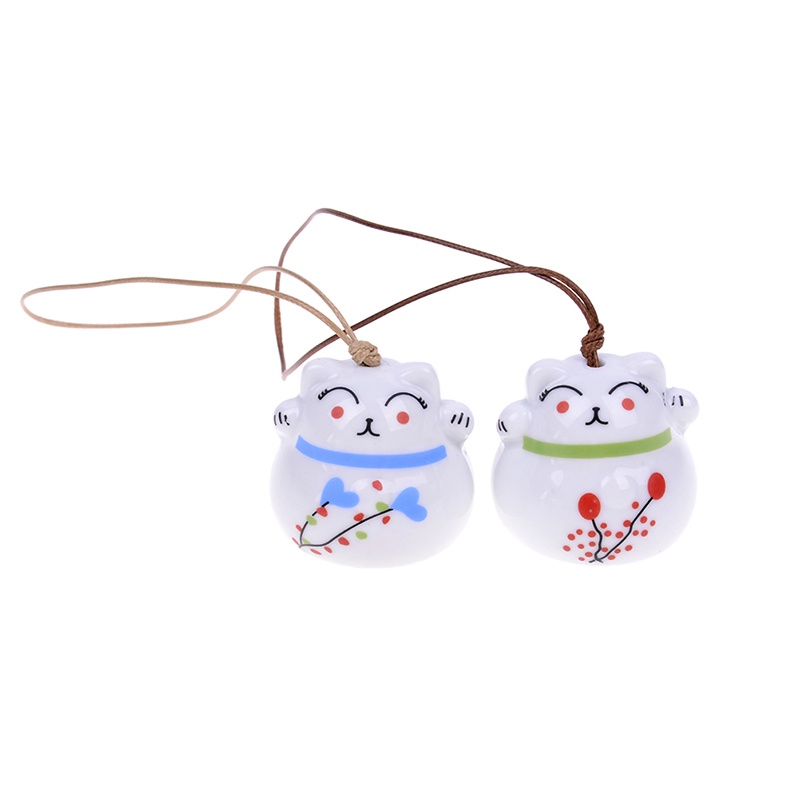 Ornamen Lonceng Angin Desain Lucky Cat Bahan Keramik