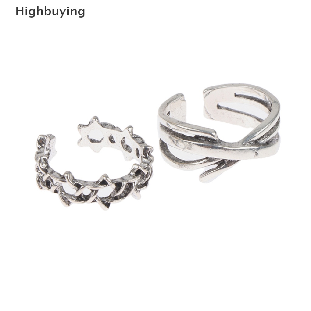 Hbid 3Pcs / set Cincin Terbuka Adjustable Desain Hexagram Angka Romawi Gaya Punk Untuk Pasangan