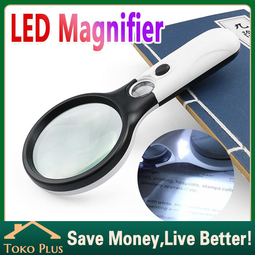 2in1 Magnifier Gelas Kaca Pembesar Dengan Lampu 3 LED Loop Magnifying Lup Zoom Untuk Membaca
