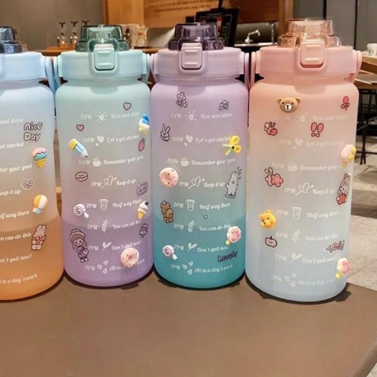 ❃ Botol Minum Gradasi ORIGINAL Jumbo Tritan Transparan Full Colour Olahraga Travel Motivasi Penanda 