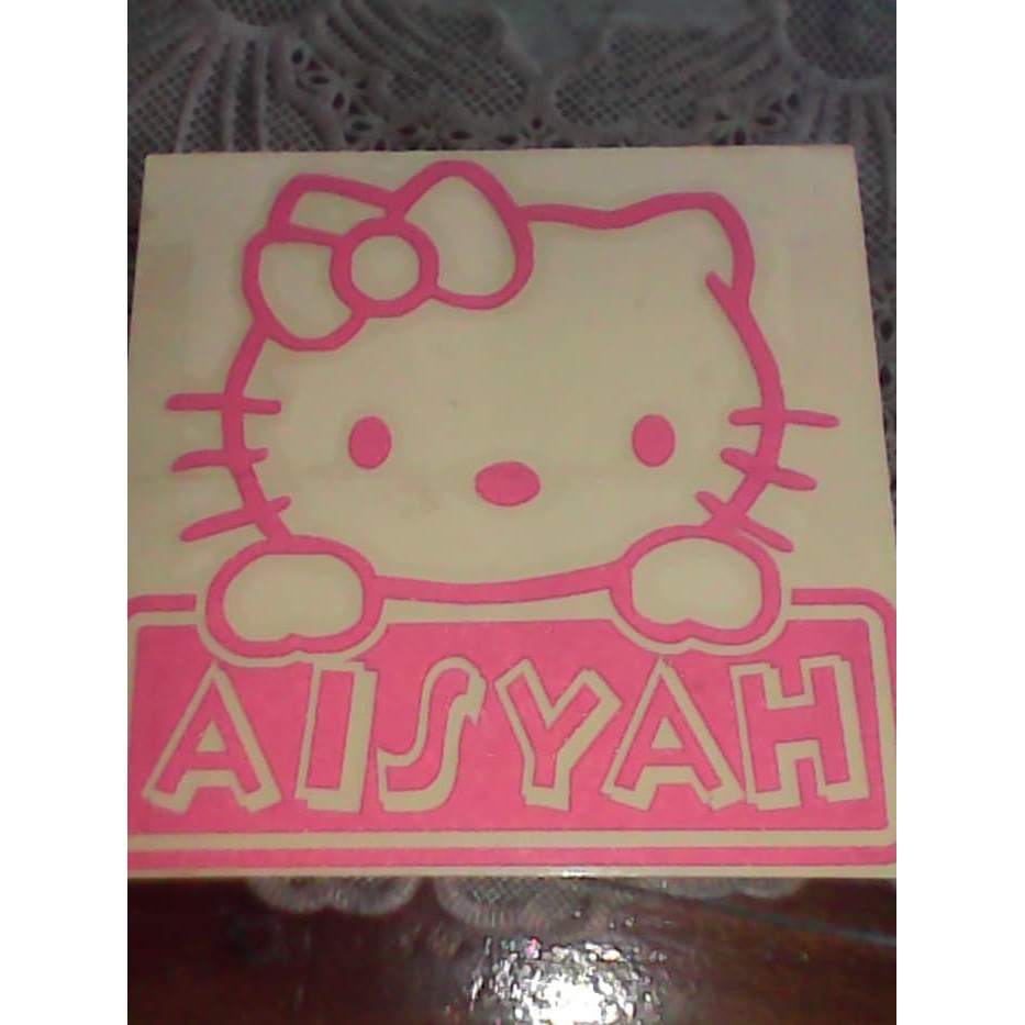 

stiker hello kitty + nama ( cutting stiker ) untuk mobil