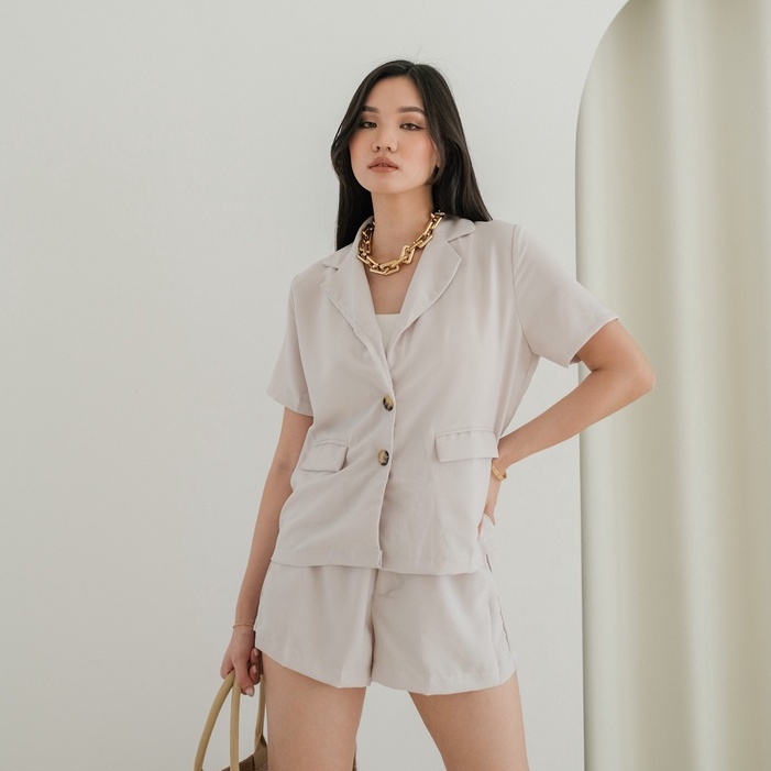 [TAVIA] EDEN SET / SETELAN WANITA / OUTER KOREA WANITA / ATASAN WANITA / BLAZER KOREA WANITA-Oat