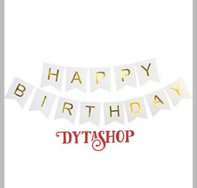 flag banner happy birthday print gold