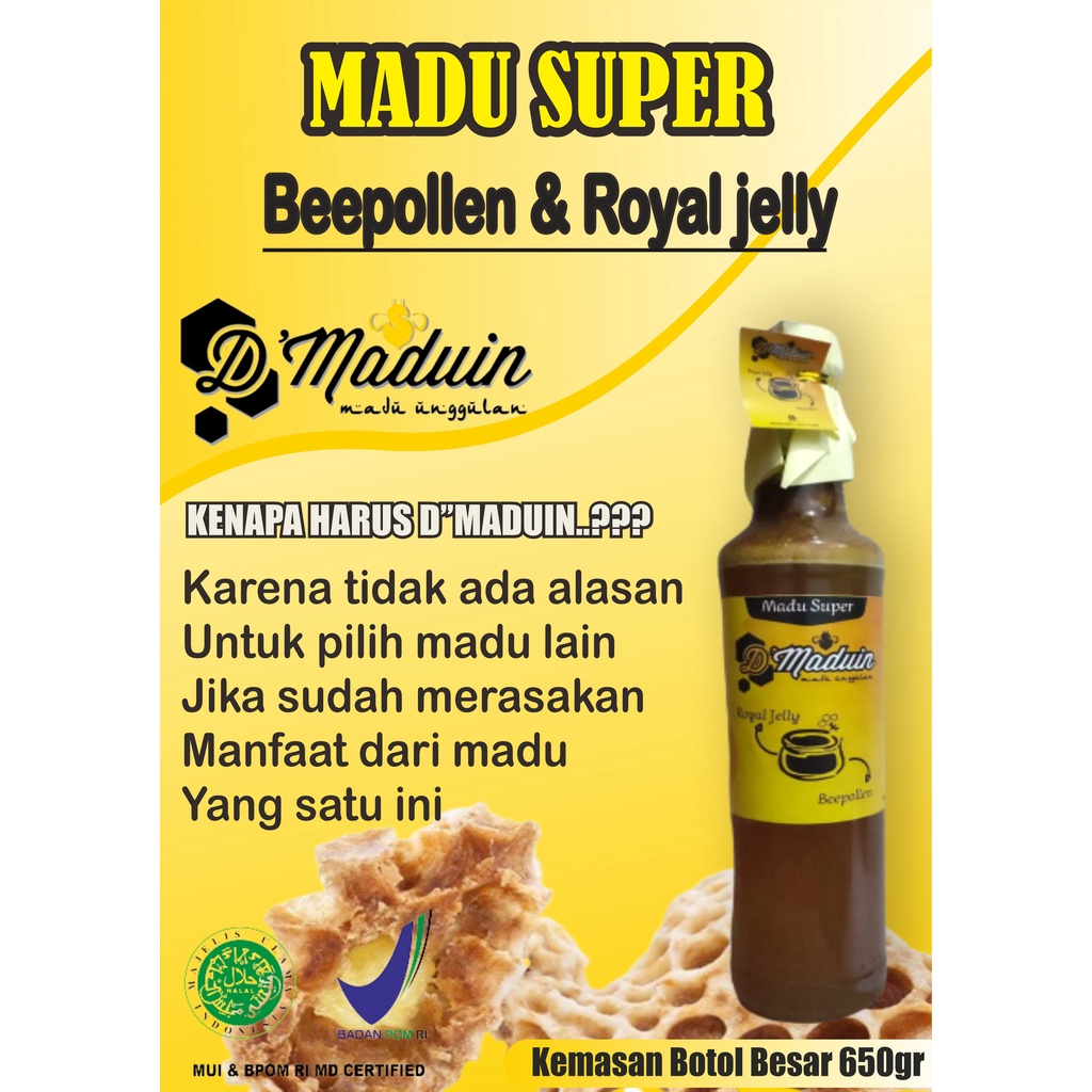

Dmaduin Super BeePollen&RoyalJelly - Madu Hutan Asli Murni Lebah Hutan Tanpa Campuran
