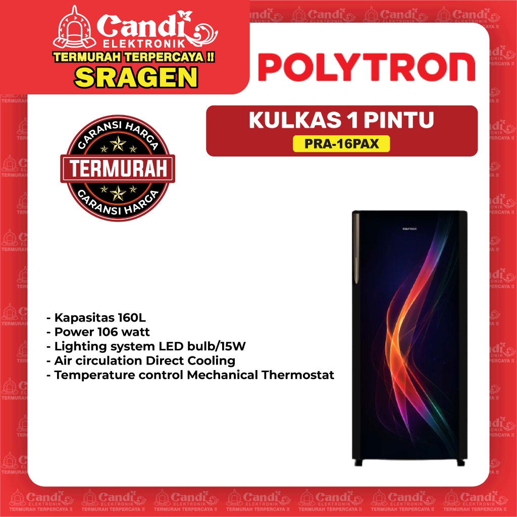 POLYTRONKulkas 1 Pintu 160 Liter - PRA-16PAX