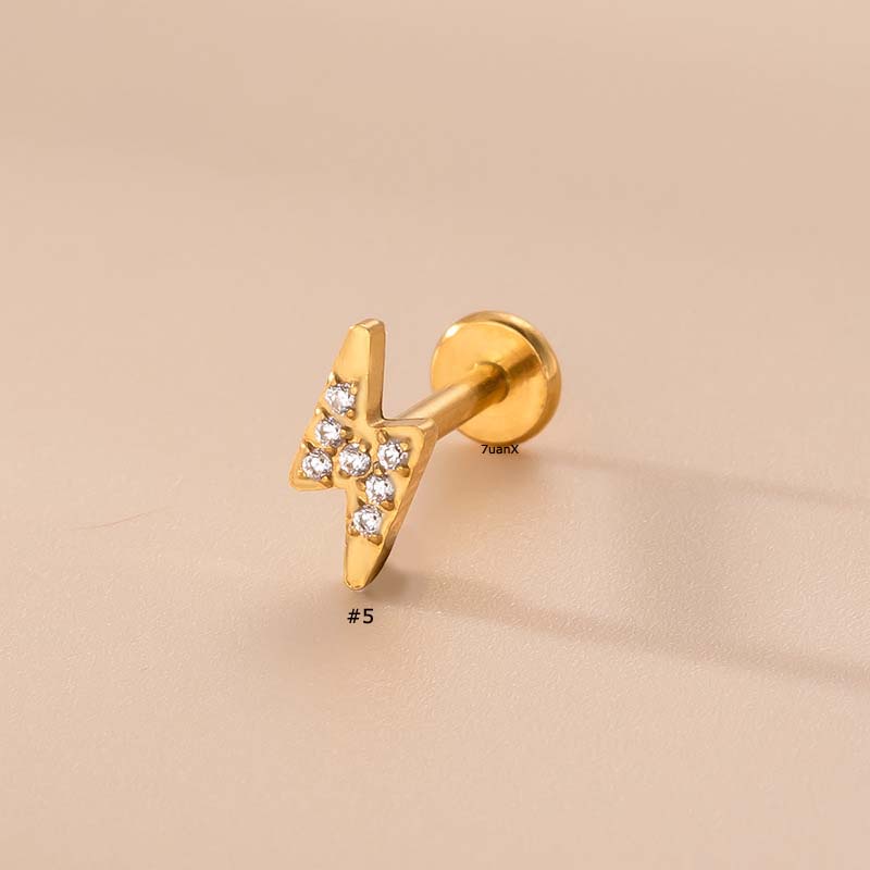 1pc Anting Tindik Bibir Bahan Stainless Steel 16G Hias Zircon Untuk Wanita