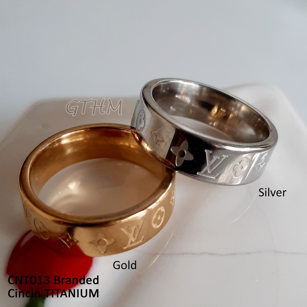 cincin titanium branded LV gold silver couple pasangan single awet anti alergi cnt013 pria wanita