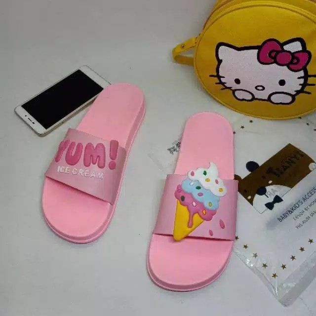 sandal wanita motif es cream yumi pink