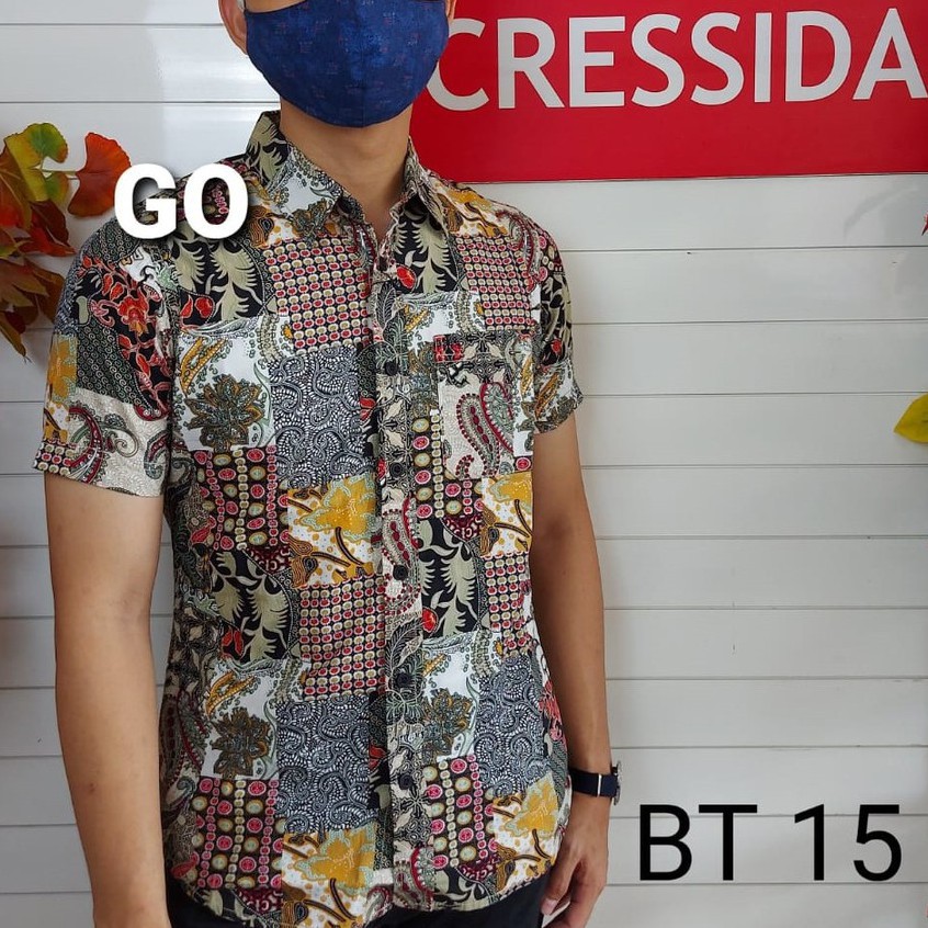 gos CRESSIDA KEMEJA BATIK Pakaian Pria Atasan Kemeja Hem Casual Slimfit Original Lengan Pendek Bagus