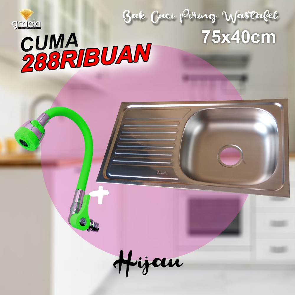 Bak Cuci Piring 75x40x14 cm / Wastafel Tempat Cuci Piring Stainless / Kitchen Sink / Sink bar &amp; Dapur GRATIS AFUR-SELANG-TEMPAT SABUN SUNLIGHT