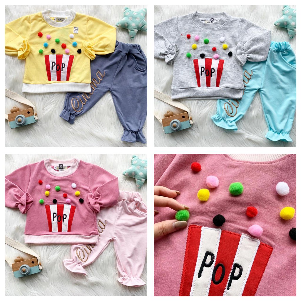 setelan sweater anak balita 1-3 tahun bunny polkadot lengan panjang celana panjang