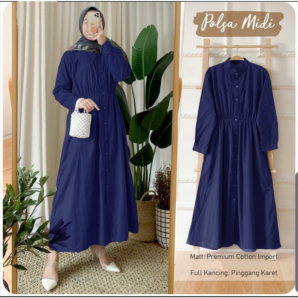 polsa midi dress tunik polos cardi long dress kemeja pastel kekinian