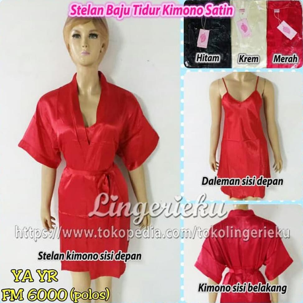 Baju Tidur Wanita Daster Kimono Polos Satin Sutra BTK POLOS