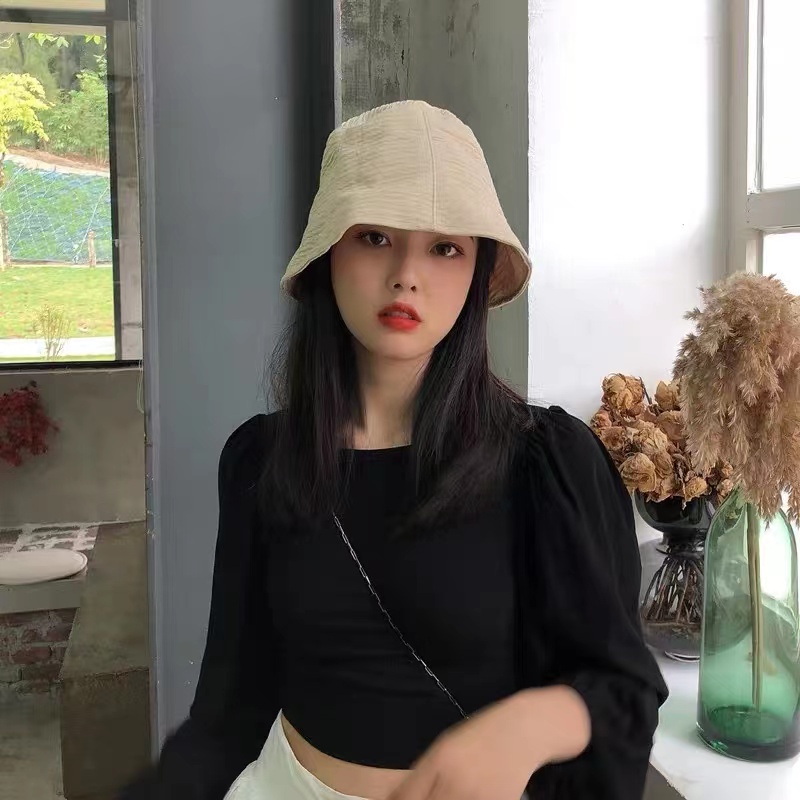 Topi Bucket Pria / Wanita Warna Polos Gaya Korea Untuk Musim Panas