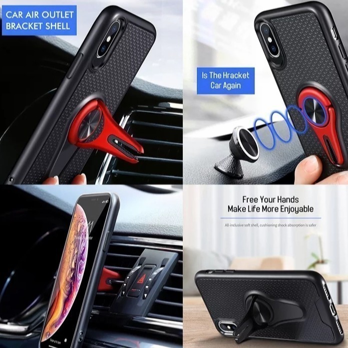 Iphone 6 / 6 Plus / 7 / 8 / 7 Plus / 8 Plus Soft Case Shell 3 In 1 Magnet Stand Jepit Lubang Ac