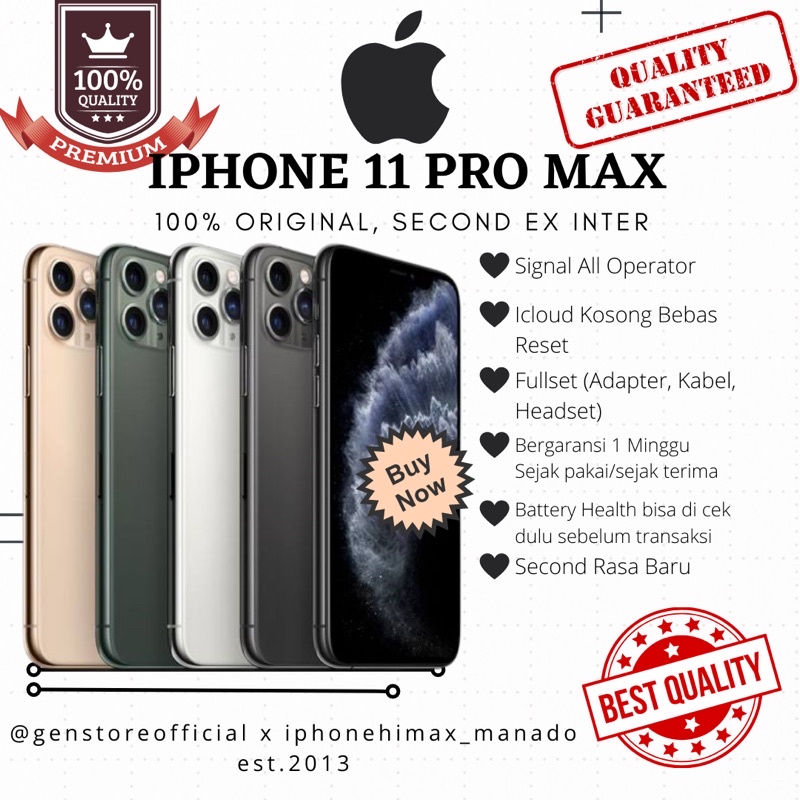 IPHONE 11 PRO MAX SECOND EX INTER ORIGINAL (MULUS/FULLSET)