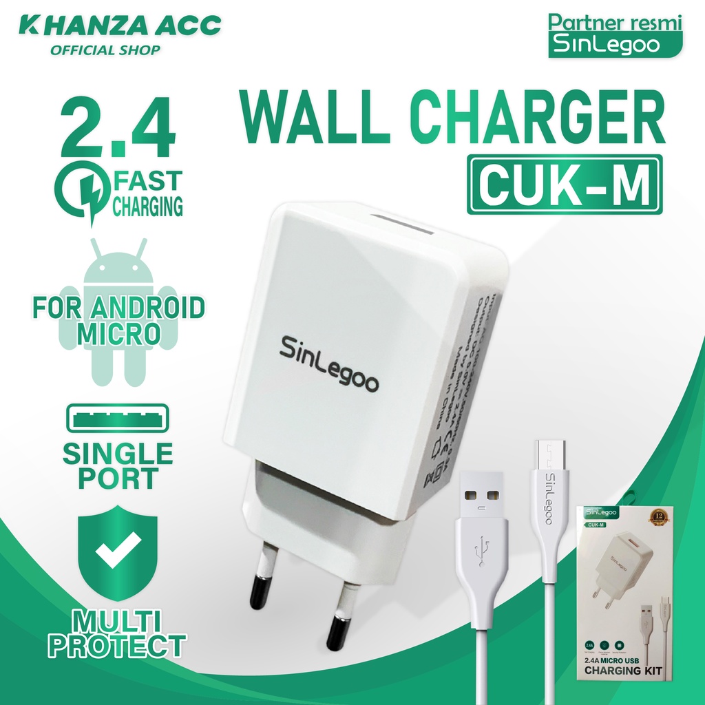 KHANZAACC SINLEGOO CUK-M Wall Charger Plus Kabel Data 2.4A Micro USB Single Port