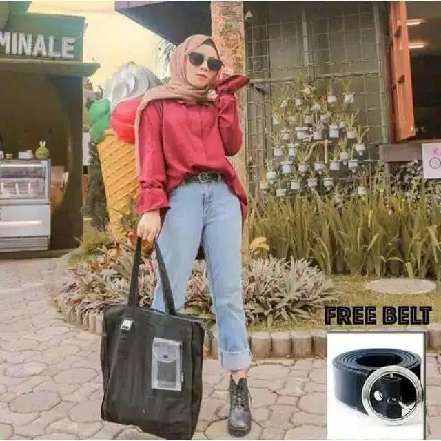 PROMO CELANA BOYFRIEND JEANS WANITA //FREE BELT /BF POLOS