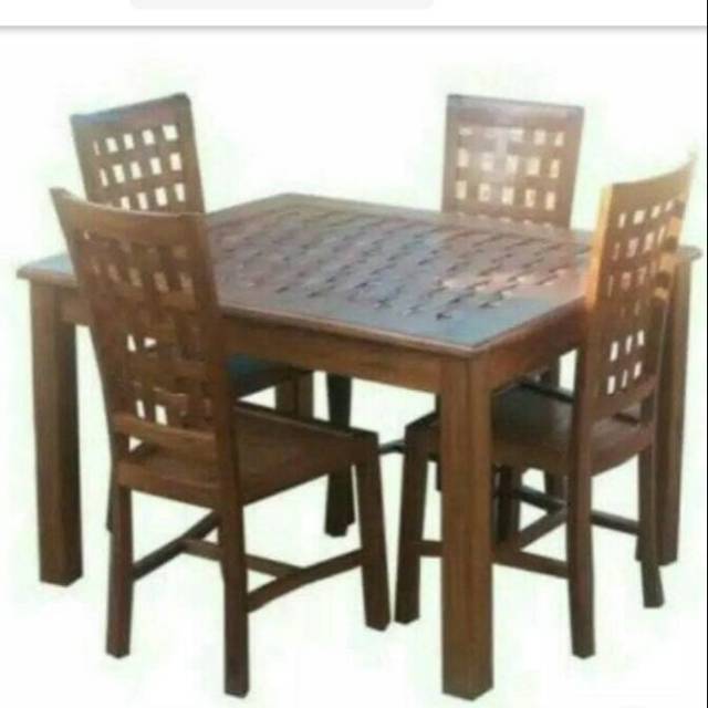 set meja makan jati motif kotak minimalis