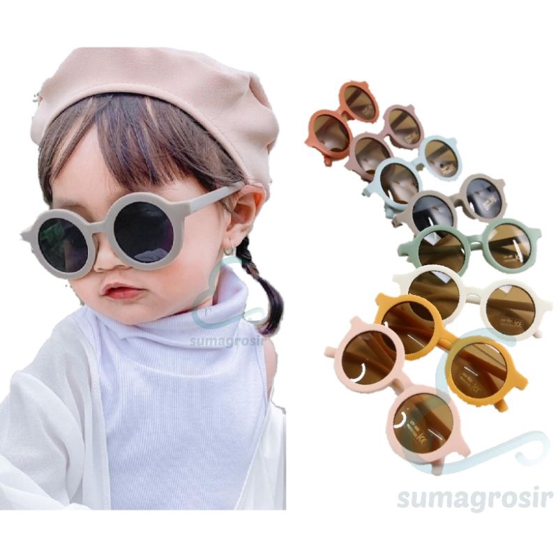 Kacamata Anak ANTI RADIASI BLUERAY dan UV Sunglasses Frame Bulat Lensa Hitam Bayi Balita
